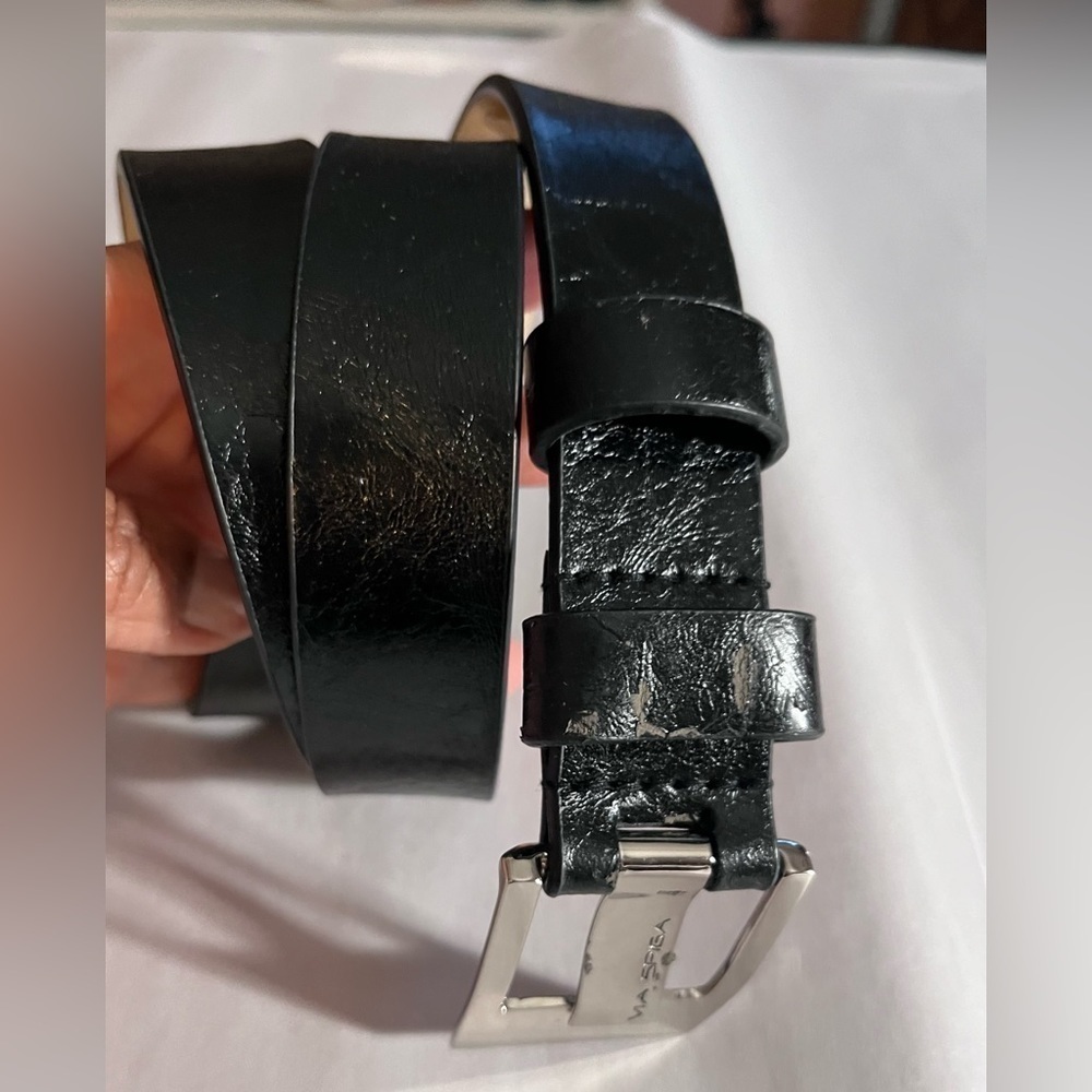 Via Spiga black Y2K man made top Leather lined Silver Buckle Belt Size large